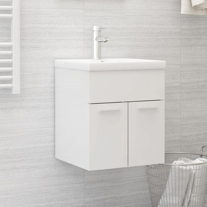 VidaXL Armoire d'Évier Lavabo Intégré, Meuble d'Évier avec Rangement, Armoire de Lavabo de Toilette Salle de Bain, Blanc 3071267