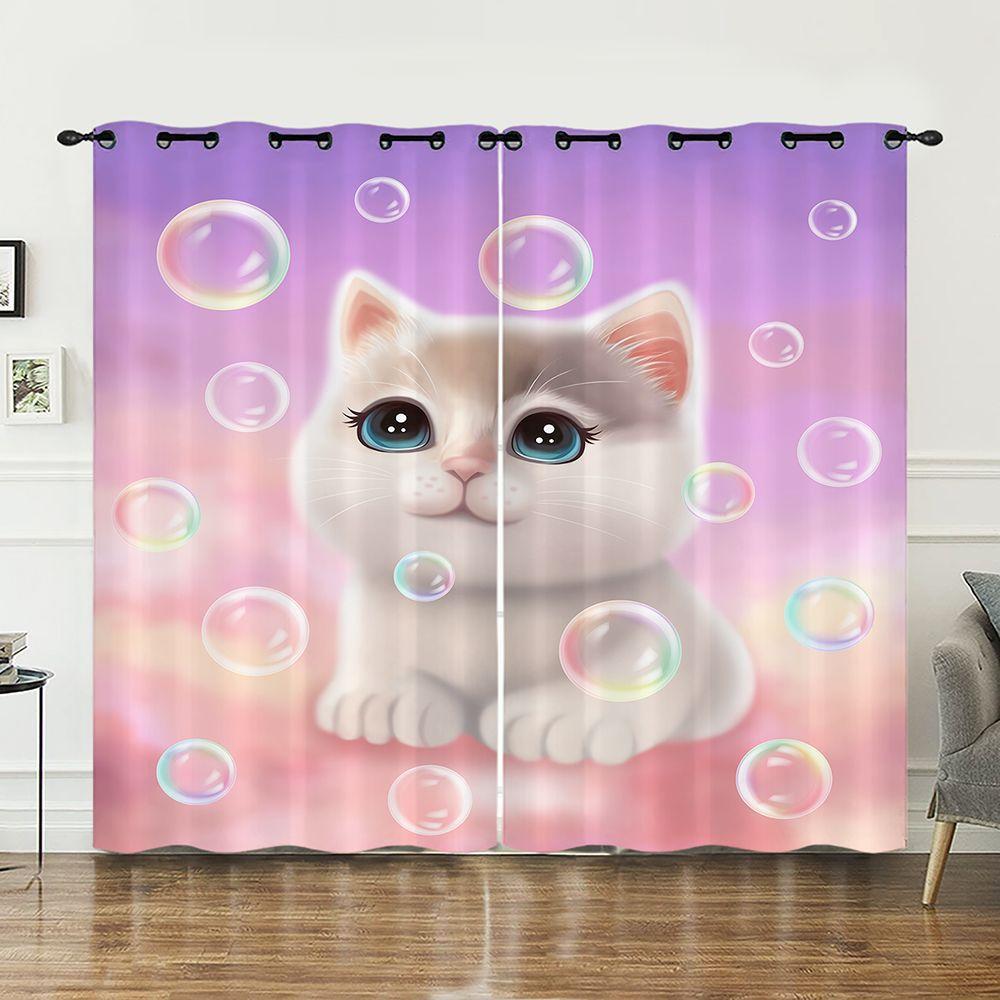 Curtains Cute Animal Rabbit Cat Curtains Bedroom Living Room Blackout Curtain Punching