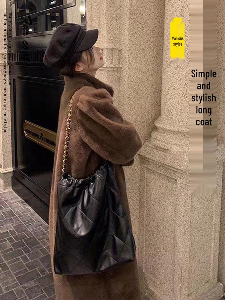 Women's Stylish Mink Fur Coat: Elegant Long Autumn & Winter Outerwear