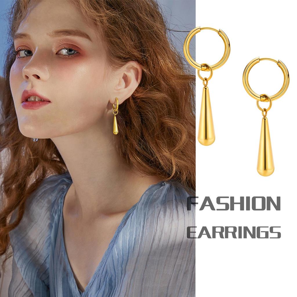 Long Water Drop Dangle Huggie Hoop Earrings for Women, Stainless Steel Teardrop Earrings Non Tarnish