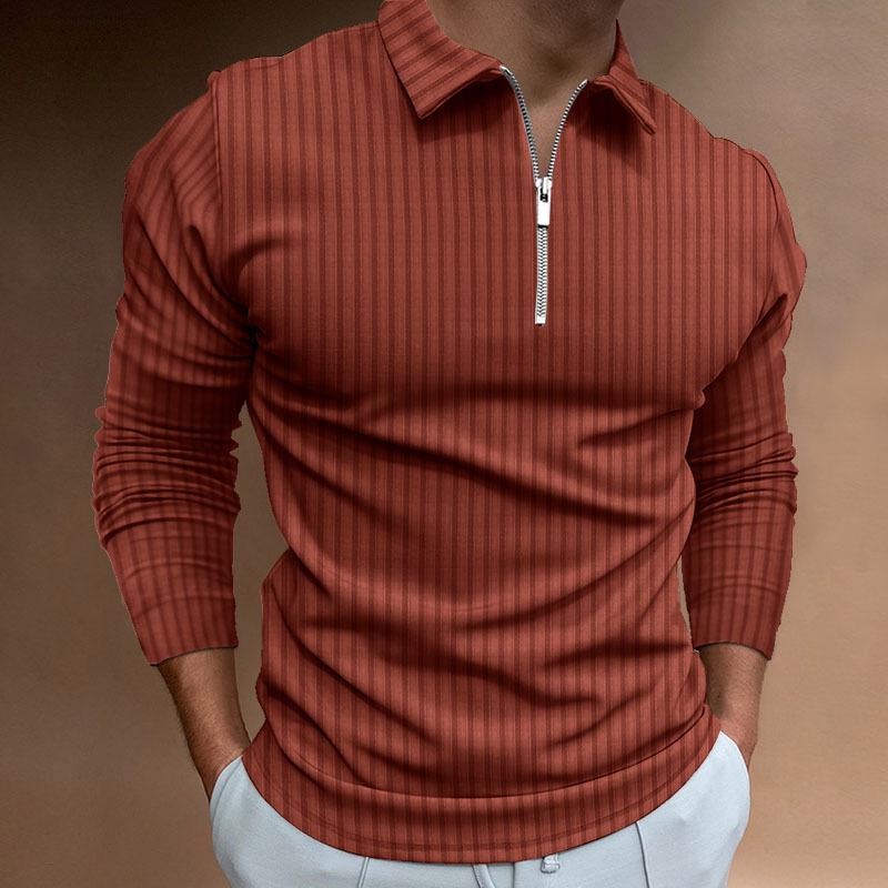 Spring New Men's 3D Printed Casual Long Sleeve Zipper Polo Shirt