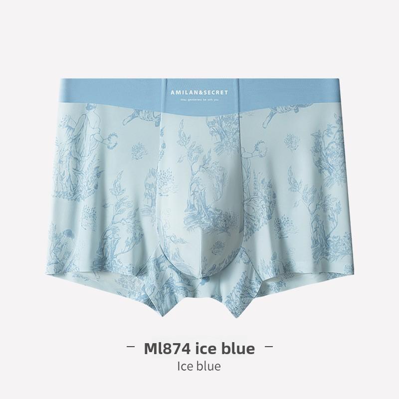 New Men s Spring and Summer Casual Ice Silk Printed 10A Antibacterial Traceless Mid Waist Briefs L