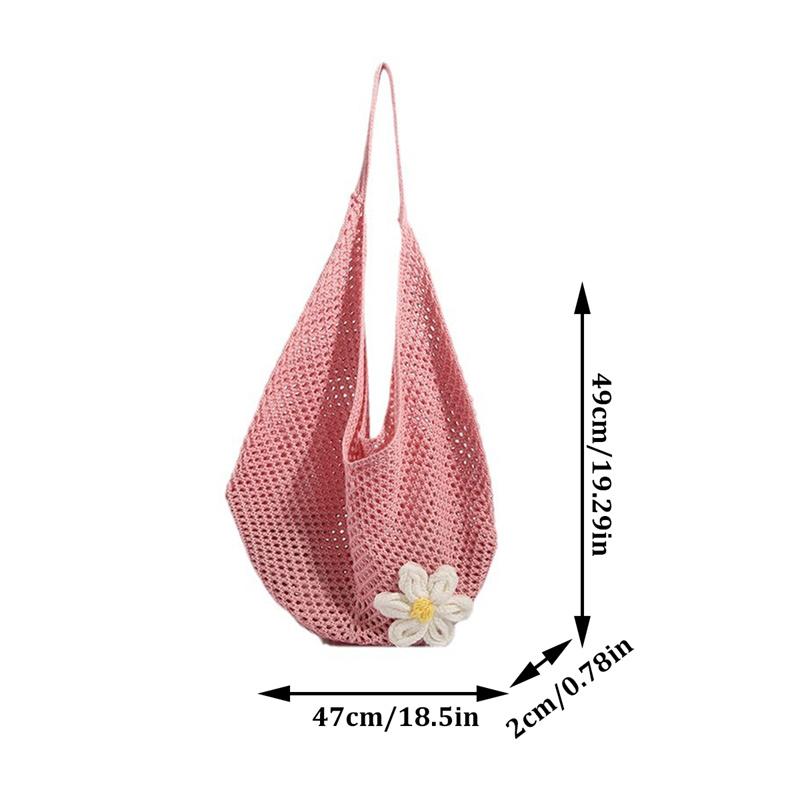 New Large Capacity Knitted Shoulder Bag Flower Summer Beach Leisure Vacation Beach Bag Women's Daily Shopper Totes