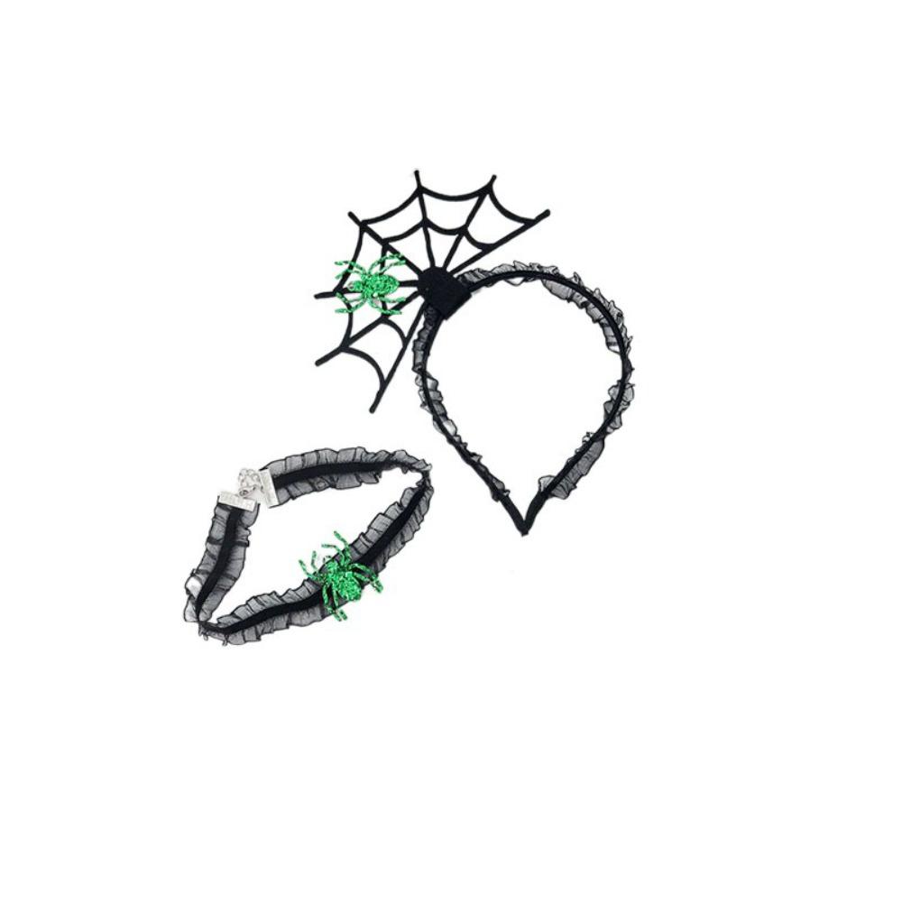 Mesh Halloween Headband Ruffles Spider Web Hairband Creative Hairband Necklace Set  Boys/Girls