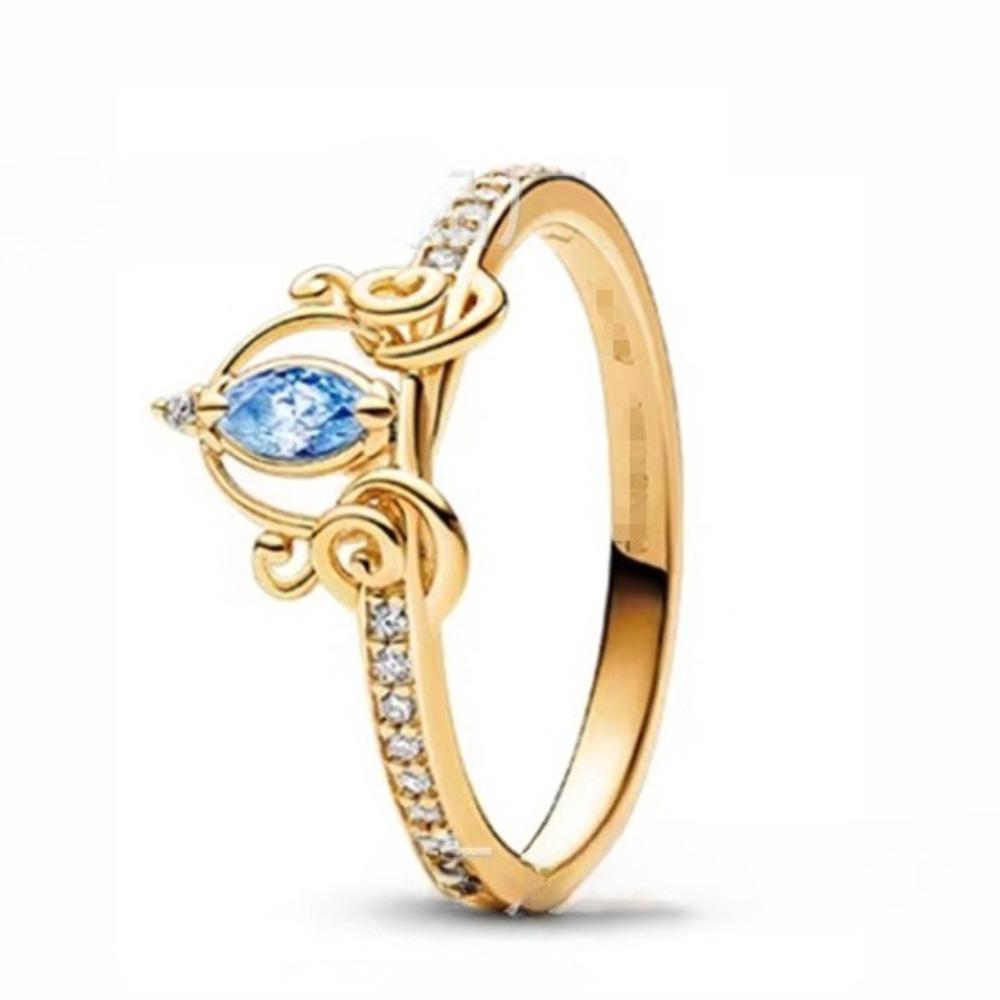 Silver Plated Brass Love Heart Diamond Ring for Women Gold and Blue Diamond Engagement Ring