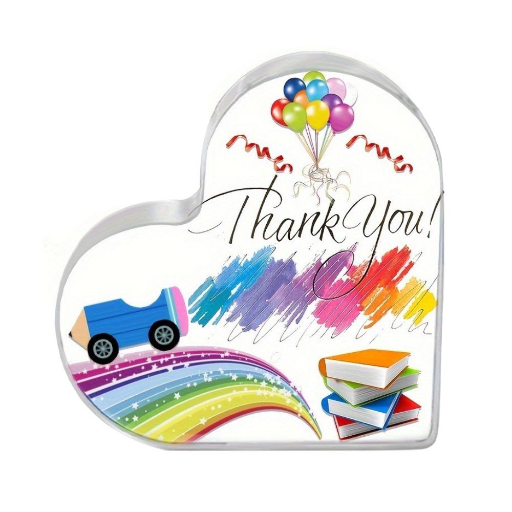 1pc Acrylic Teacher Appreciation Day Plaque & Paperweight - Heart-Shaped Thank You Gift for Teachers, Perfect for Home, Office, or Bookshelf Decor 10*10cm
