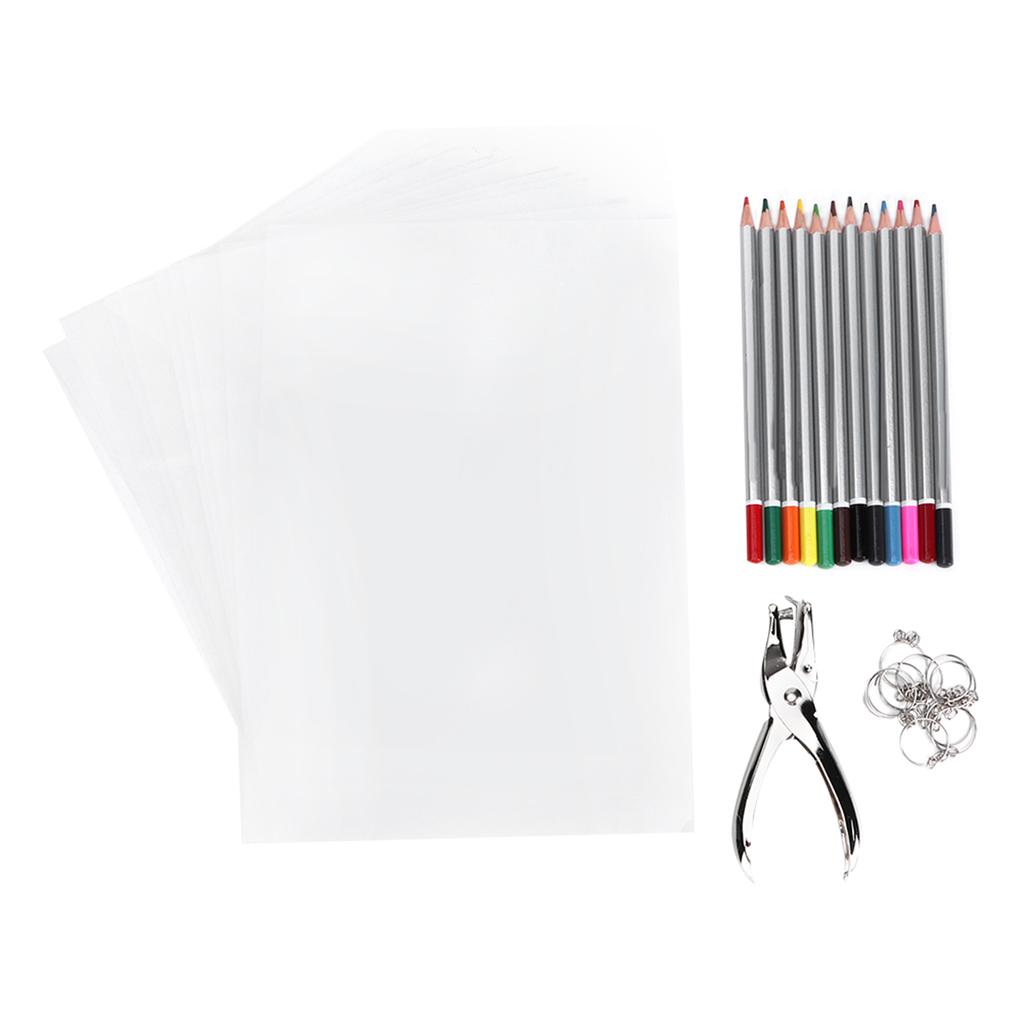 Shrinky Art Paper Set Keychain Colored Pencil Hand Punch Craft Tool