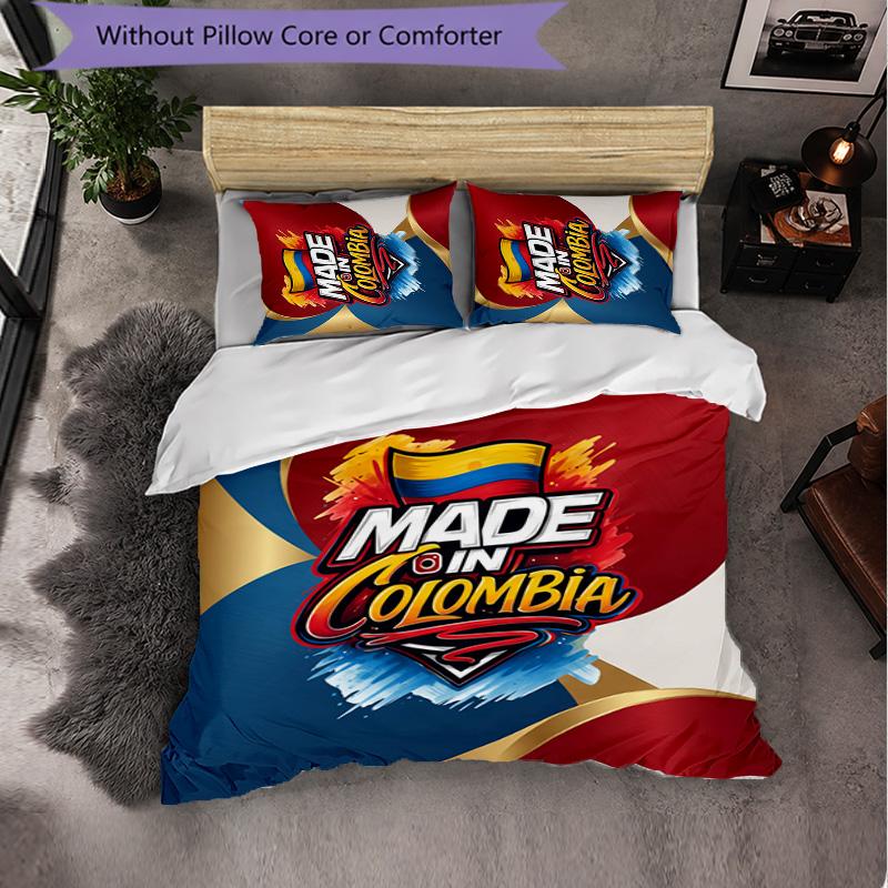 Colombia Football Pattern 3 Pieces Bedding Set Soft Microfiber Duvet Cover with Pillow Cases for Bedroom