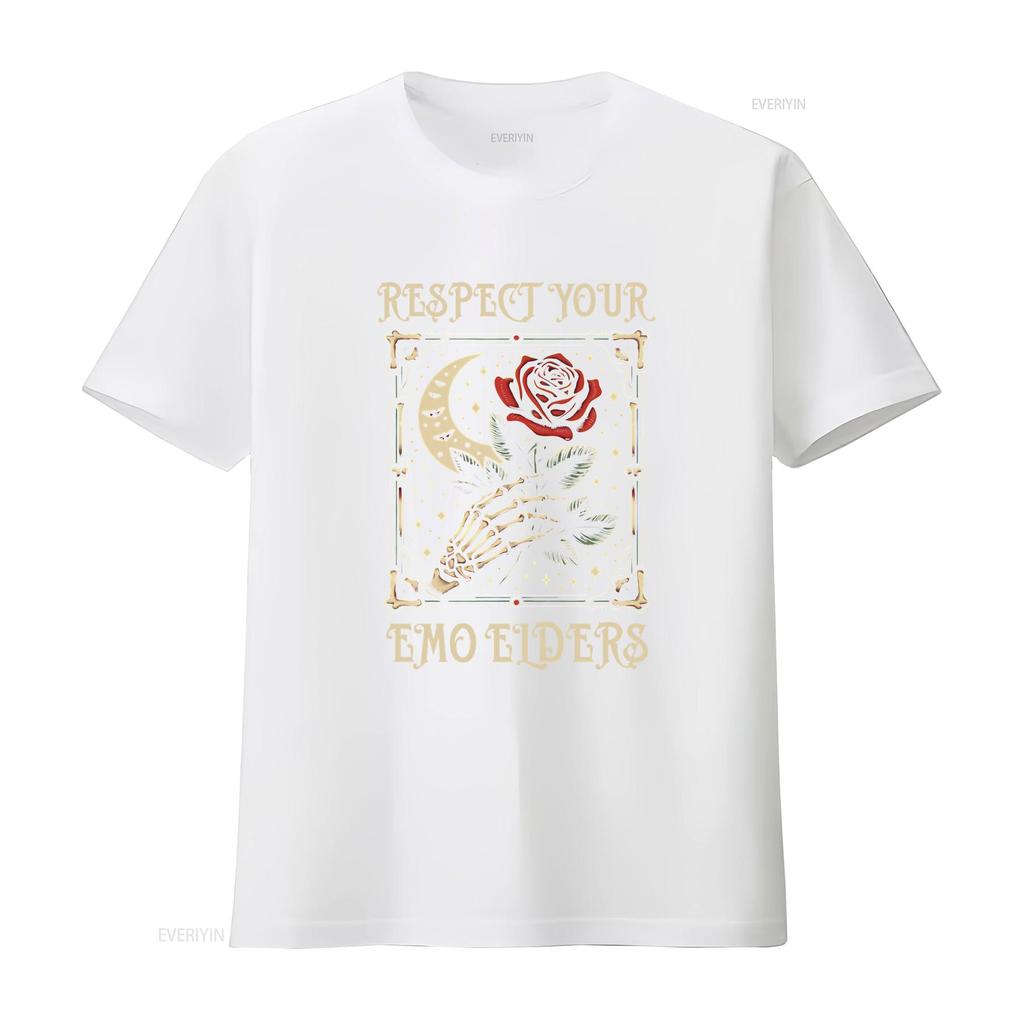 Gothic Emo Music Fan T Shirt Respect Your Elders Unique Tribute to Culture  vintage Washed Soft graphic Stretched Comfortable
