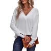 2026 Spring Women's Solid Color V-Neck Loose Long Sleeve T-Shirt with Buttons