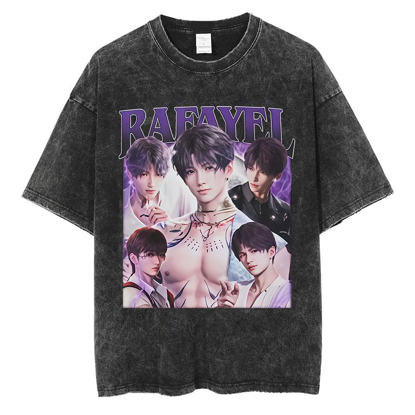 Vintage Washed Girl Dinner Rafayel Love and Deepspace T Shirt Unisex Summer ONeck Cotton Tshirt Fashion Tide Short Sleeve Tees