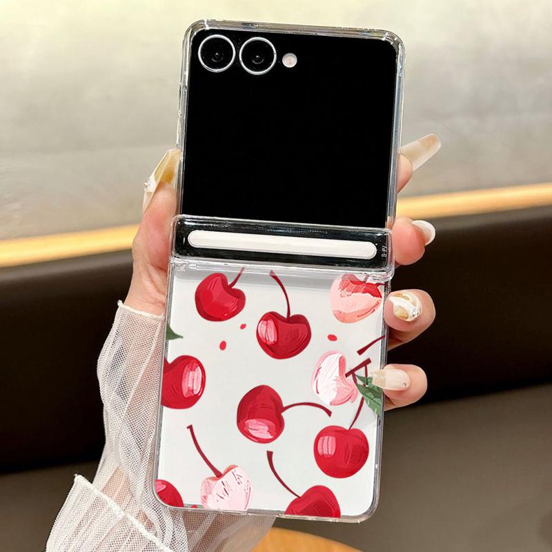 

Magnetic Clear Hard Phone Case For Samsung Galaxy Z Flip7 FE Flip6 Flip5 Flip7 6 Cherry Fruit Pattern Transparent PC Back Cover Galaxy Z Flip7