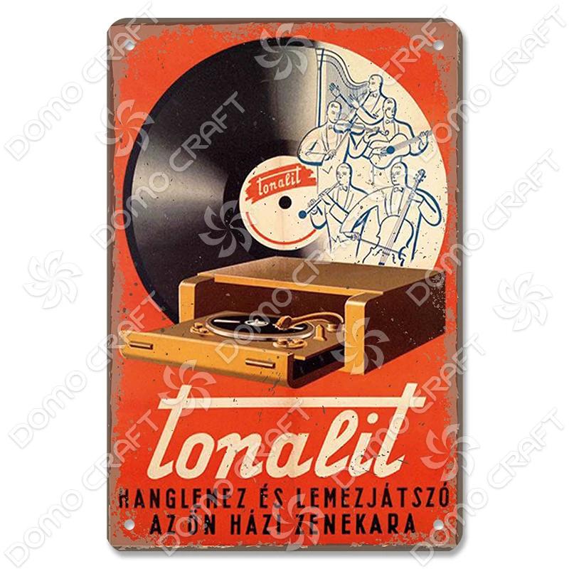 Retro Plakat Muzyczny Metalowe Tabliczki Blaszane Płyta Winylowa Fonograf Metalowa Plakietka Dekoracja Ścienna Vintage do Kawiarni Baru Pubu Salonu Domu