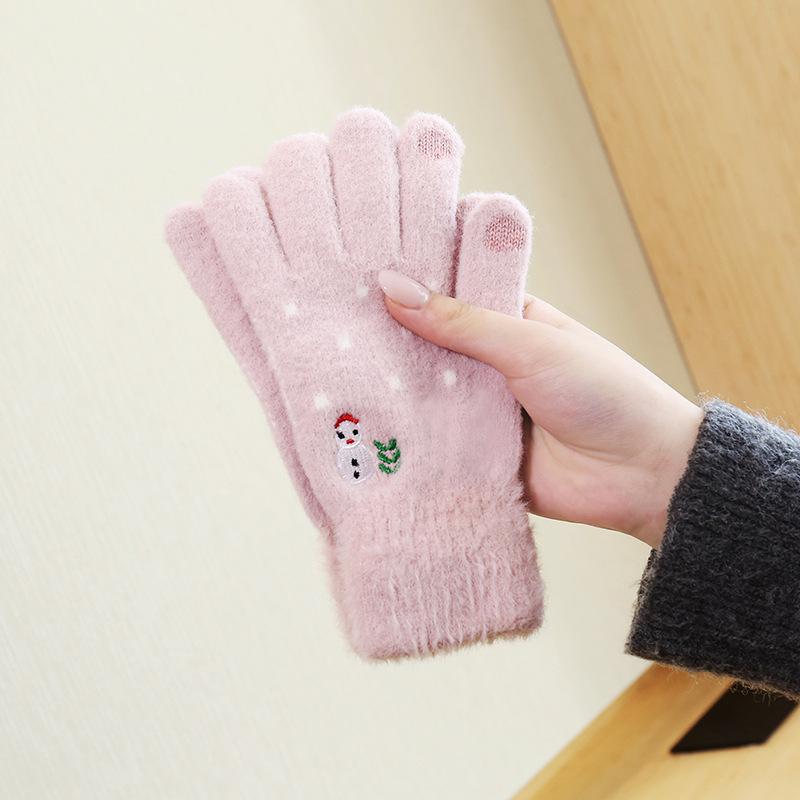 Gloves for Women, Cute In Autumn and Winter, Thickened Thin Velvet To Keep Warm, Riding with Five Fingers, Versatile, and Cold-proof for Students