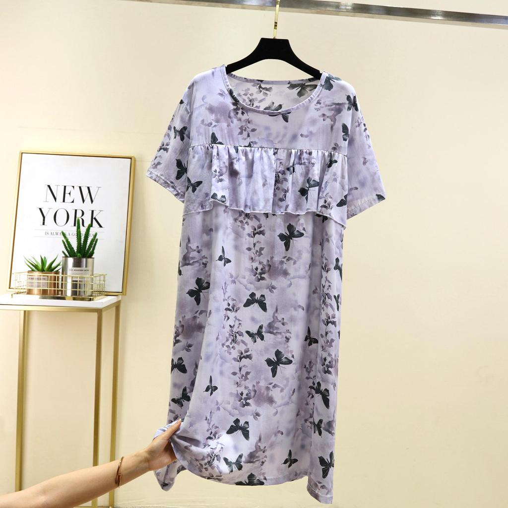 Elegant Slimming Leak-Proof Print Skirt Dress - Plus Size Women's Mid-Length Summer Wear