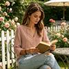 Early Autumn Women Shirt V-Neck Long Sleeves Shirt, Solid Color Button Front Cotton Casual Linen Blouse, Breathable Loose Fit Top for Daily