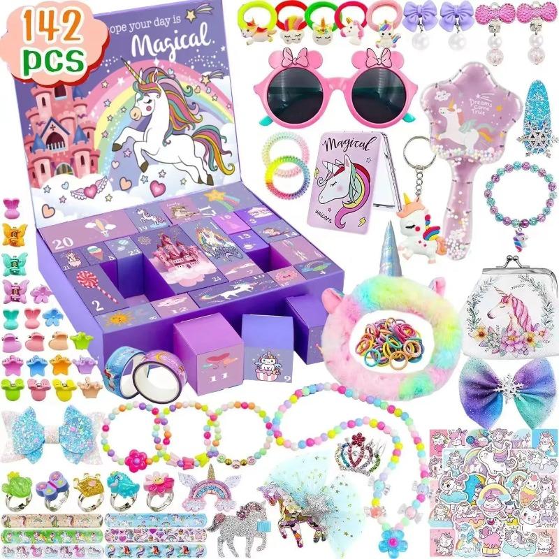 Hot Pink Christmas Advent Calendar Box for Girl Gift Mermaid Unicorn Princess Dress Up Jewelry Hairpin 24Day Countdown Calendar Gift Box