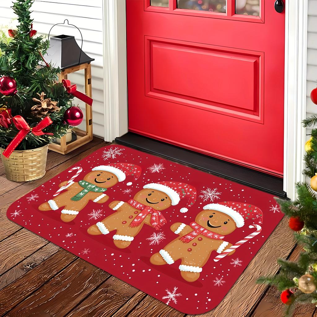 Merry Christmas Cat Rectangular Area Rug Cute Cartoon Cat Holiday Graphic Art Mat Fo Porch Festive Home Space  Floor Mat