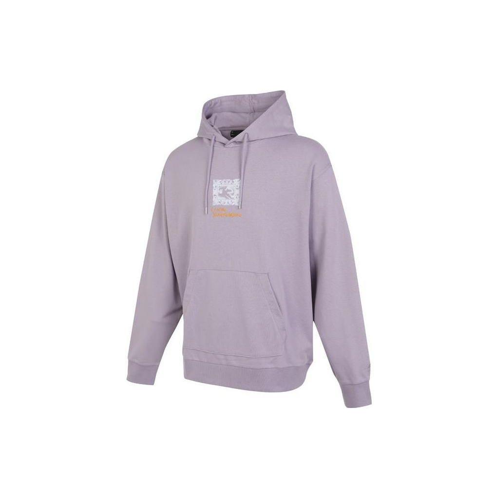 Lining Sports Lifestyle Series Printed Letter Hooded Pullover Long Sleeve Sweatshirt Men sweatshirt Purple AWDT157-2