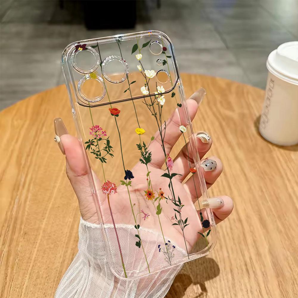 Phone Case For Iphone 7 8 6 Plus 11 12 13 14 Pro Max SE 2020 2022 Couple Rose Flower Oil Painting Clear Transparent Soft Cover