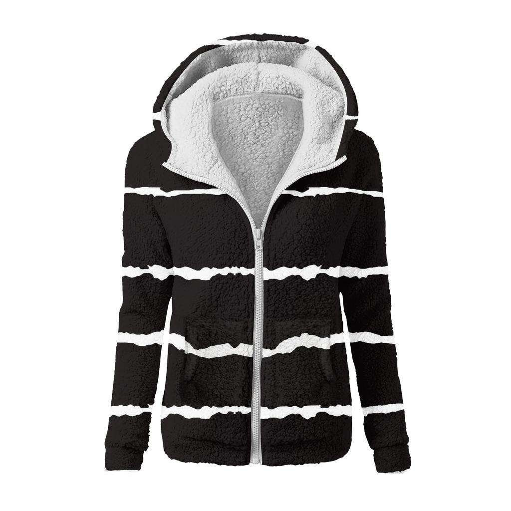 Women's Fashion Printing Sweatshirt Loose Hooded Plush Zip Up Jacket Top