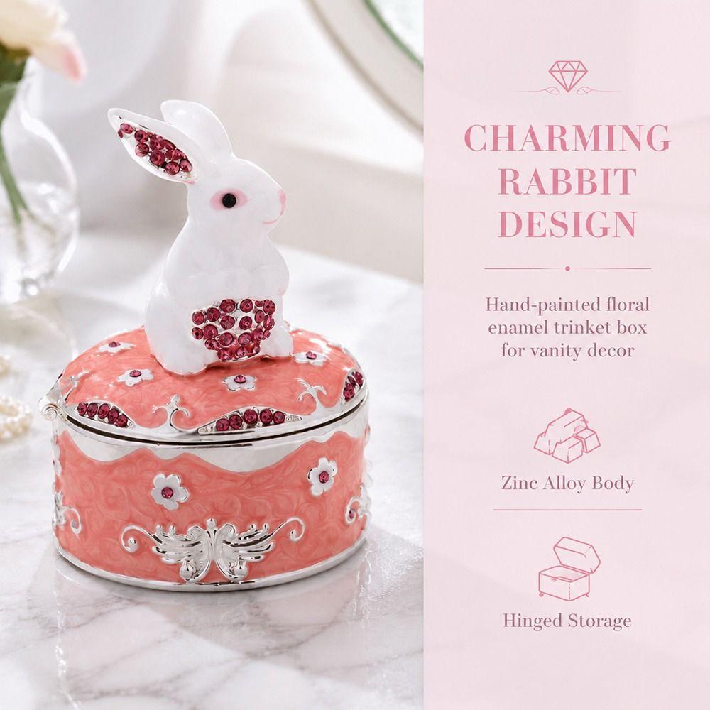 Enamel Jewelry Organizer Zinc Alloy Decorative Trinket Box Earring Ring Storage