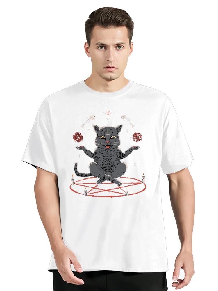 Satan Devious Necromancer Cat Magic Normal Tshirt Satanic Cat Funny Cotton T-shirt Unisex Tops Oversized Tees Streetwear Graphic