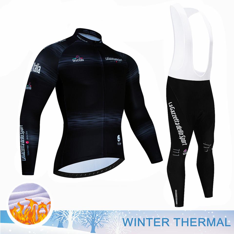 Bike Suit Tour De Italia Giro Winter Thermal Fleece Long Sleeve Cycling Jersey Set Bib Pants Ropa Ciclismo Bicycle Clothing MTB