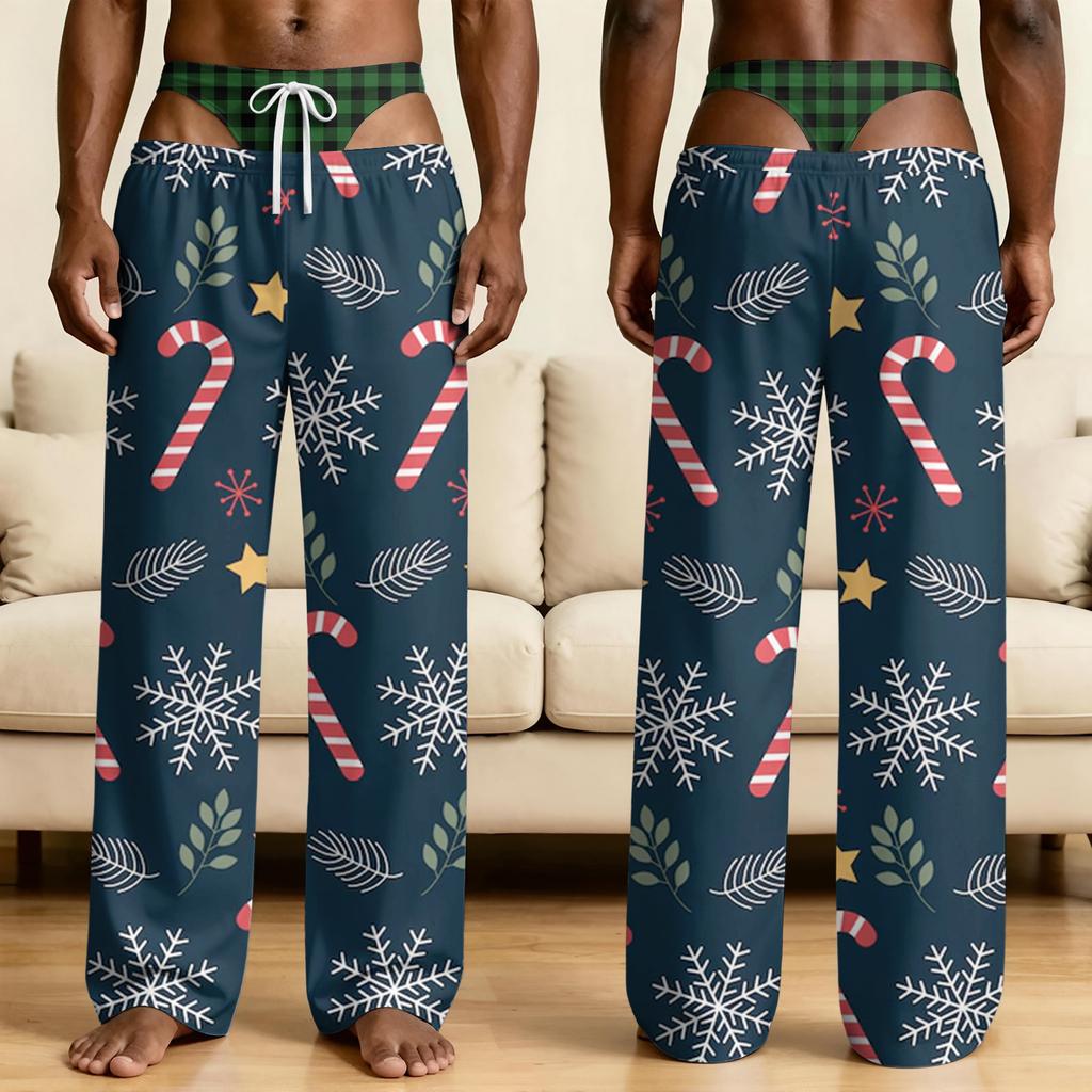 Men's Funny Sleep Pants with Fake Underwear Print Halloween Novelty Pajama Pants
