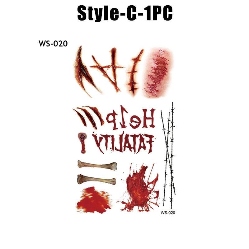 Halloween Waterproof Temporary Tattoo Stickers Sexy Bloody Makeup Zombie Scar Tattoo Decoration Wound Horror Blood Sticker