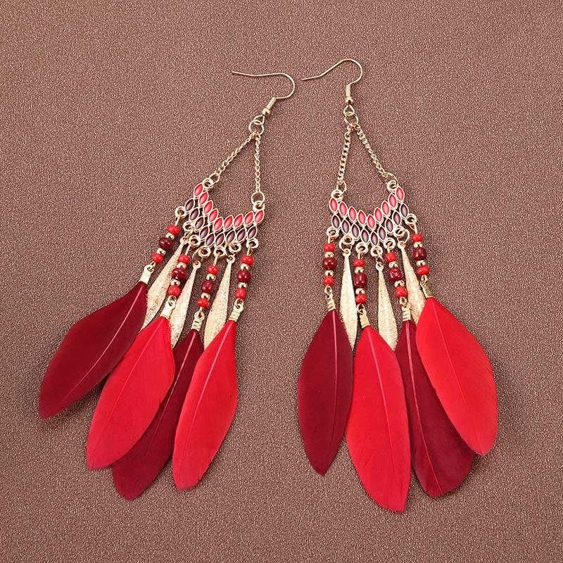 Feather Earrings for Women, Long, Atmospheric, Slimming, Travel Earrings, Ethnic Style Holiday Accessories