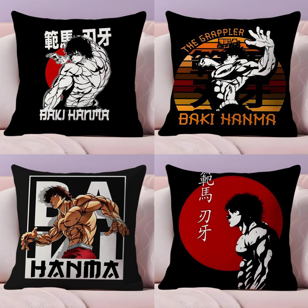 H-Hanma B-Baki Cushion Cover Soft Short Plush Double-Sided Printing Home Decor Machine Washable Pillow Case Gift