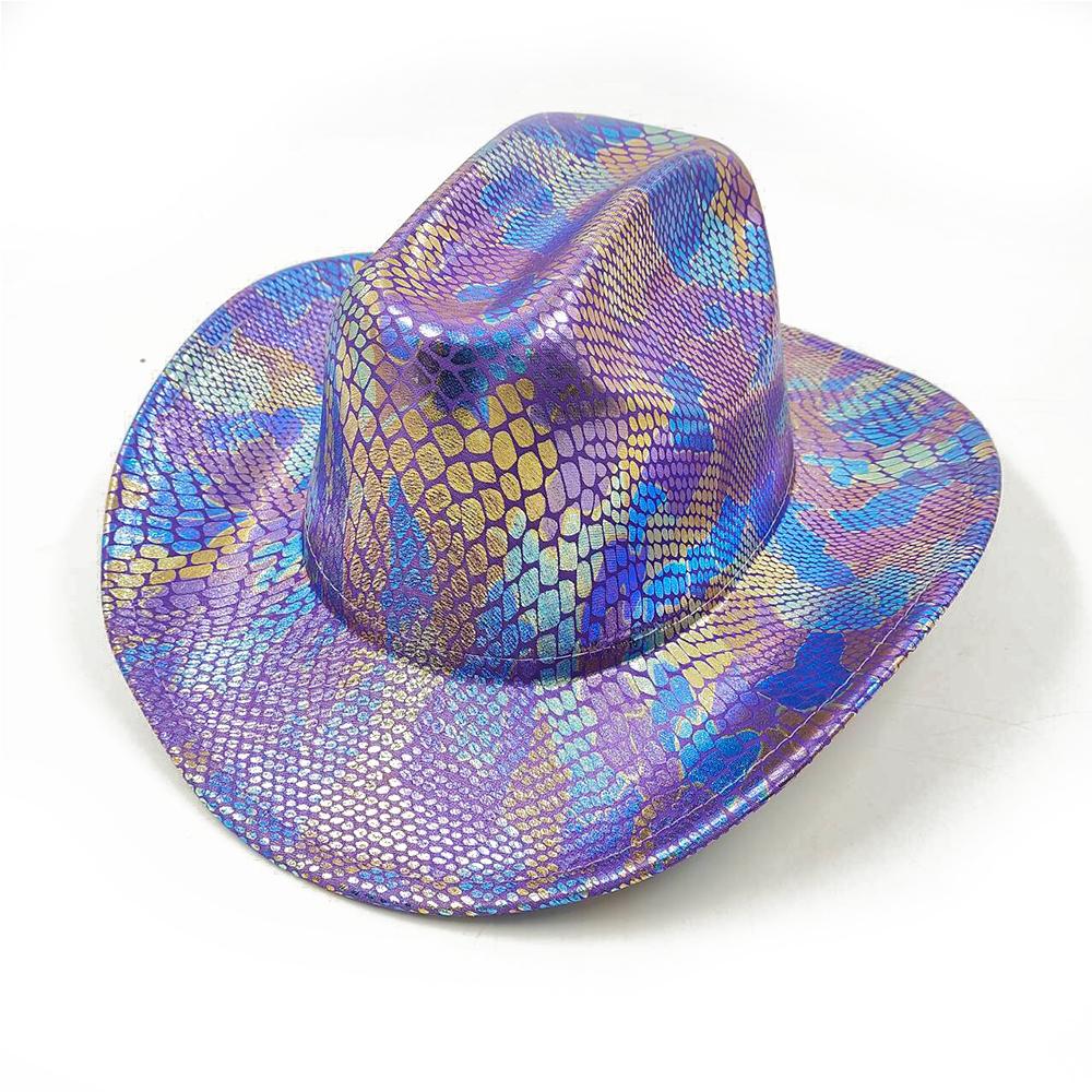 Color Blocks Laser Cowboy hat Western cowboy men and women retro party stage party Cowboy hat outdoor knight hat Wholesale
