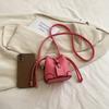 Trendy Color Block Mini Bucket Bag For Girls  Cute PU Leather Crossbody Bag Lightweight Drawstring Shoulder Bag For School Parties