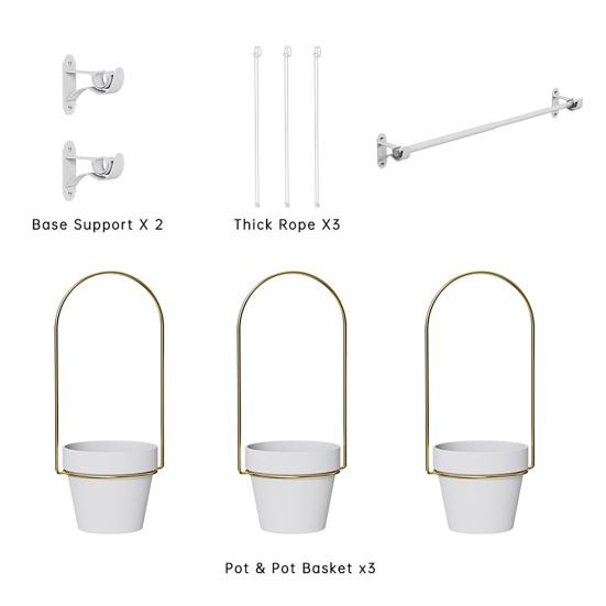 1 Set Hanging Plant Pot Wall Plant Hanger Includes Adjustable Metal Rod 3 Planters And Nylon Ropes Flower Pot Hanger