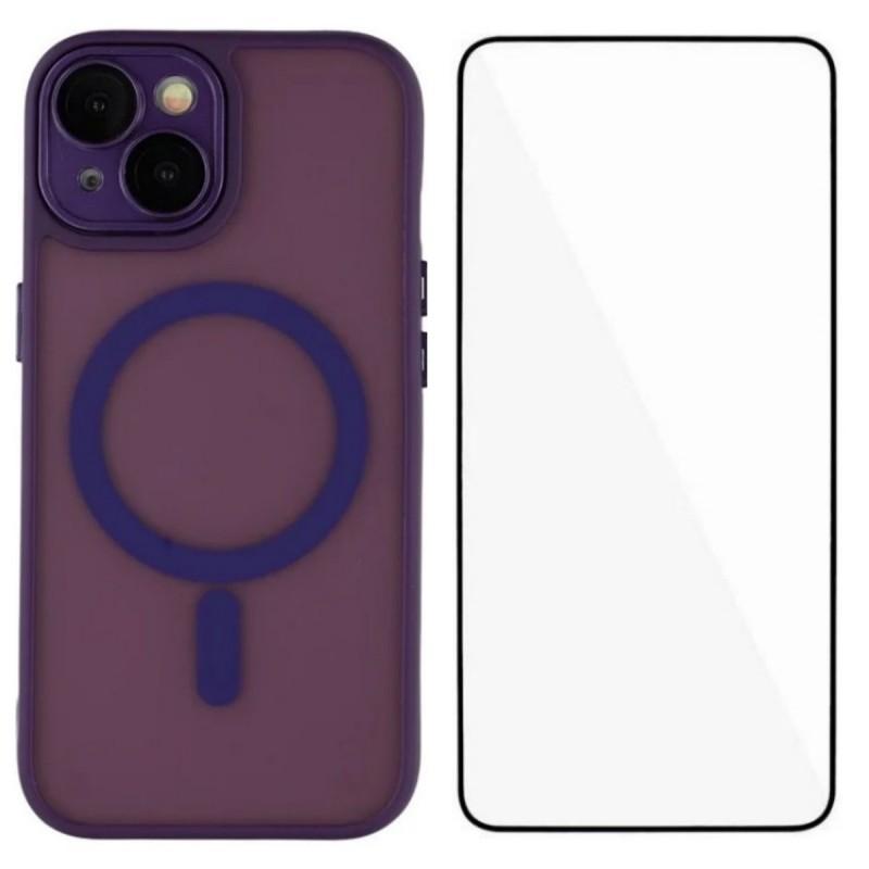 For iPhone 13 6.1 inch Case Compatible with MagSafe WANLONFENG QB Series PC TPU Phone Cover with Screen Film