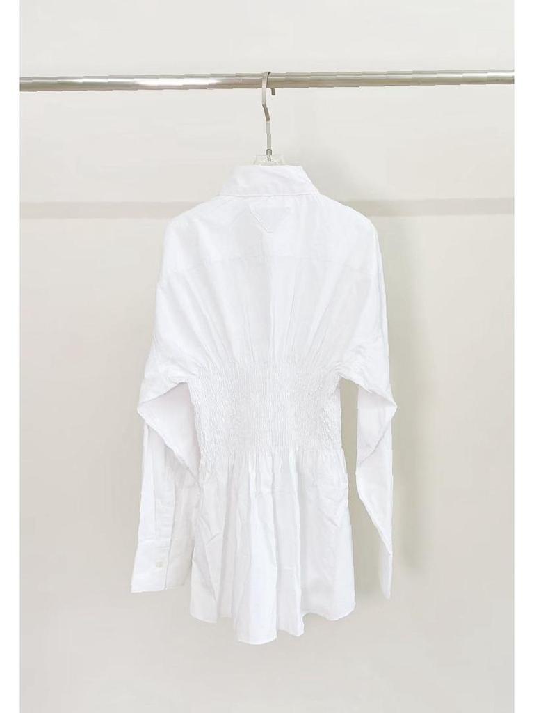 2024 Women's Summer Long Sleeve Shirt Dress with Turn-Down Collar and Waist Tie