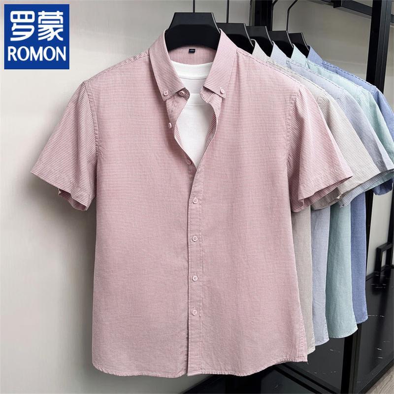 ROMON Men s Short-Sleeve Linen Blend Quick-Dry Business Casual Shirt 4XL 190