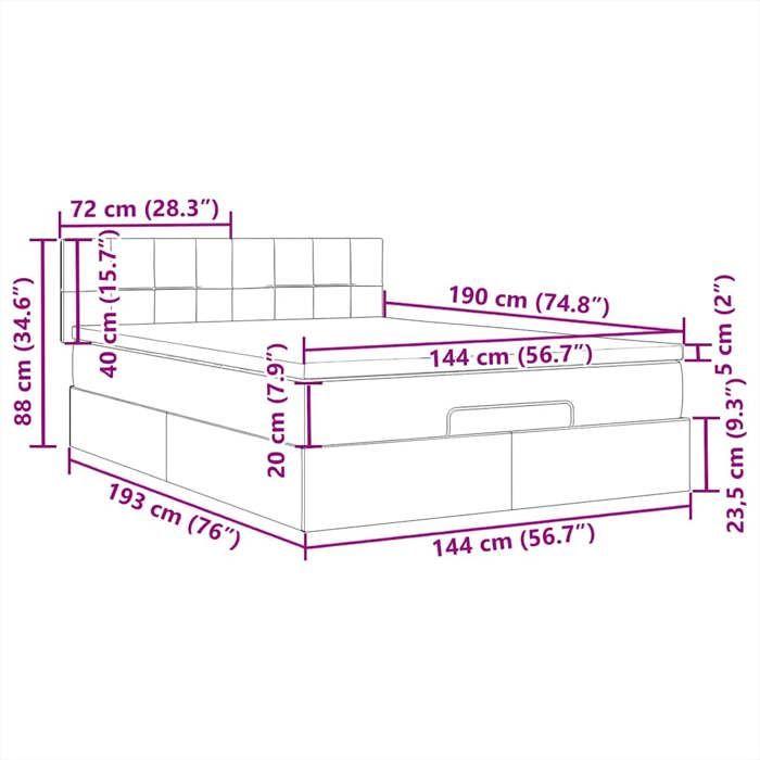 VidaXL Lit ottoman avec matelas gris foncé 140x190 cm tissu, lit, lit capitonné, lit ottoman double, lit avec rangement 3312306