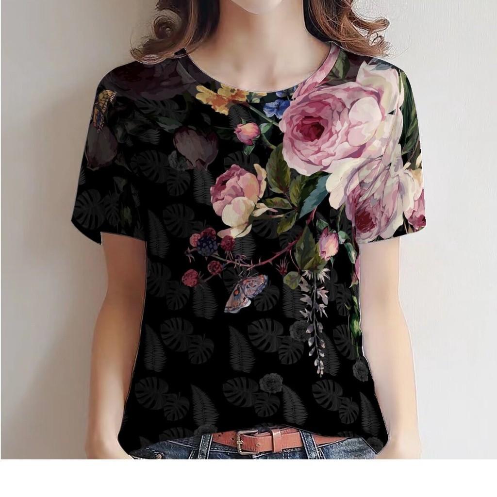 Summer Flower 3D Print T-shirts Women Streetwear Fashion Casual Short Sleeve T Shirt O-neck Tees Tops Clothing