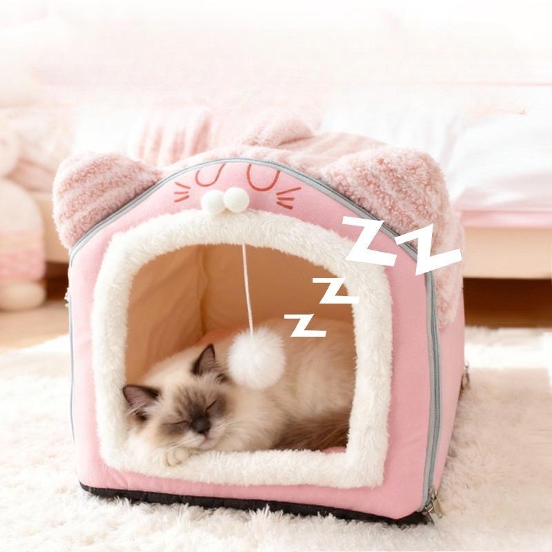 Pet Litter Cat Litter Plush Warm Pet Litter Cat Villa Pet Bed Dog Litter Pet Fully Enclosed Litter Removable and Washable