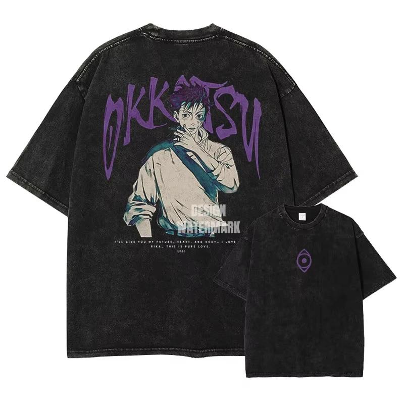 2026 summer Jujutsu Kaisen Gojo Satoru Washed T-shirt Anime Harajuku Streetwear Oversized Tee Y2K Retro Otaku Tops