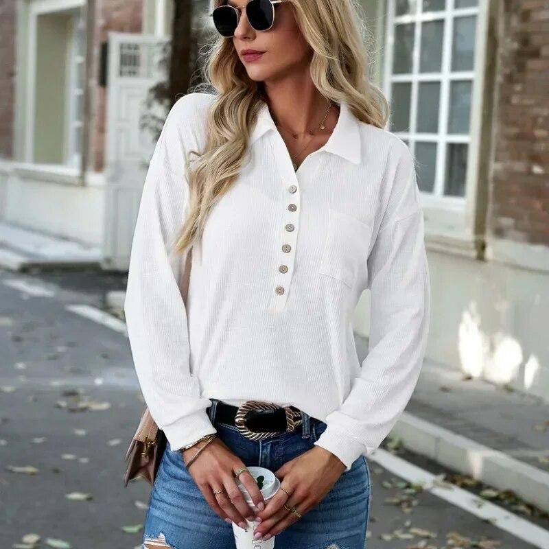 

Осенняя модная женская футболка, зимняя повседневная свободная футболка с длинным рукавом, 2023, однотонный вязаный топ, уличная одежда, топы, одежда 30055 XL белый