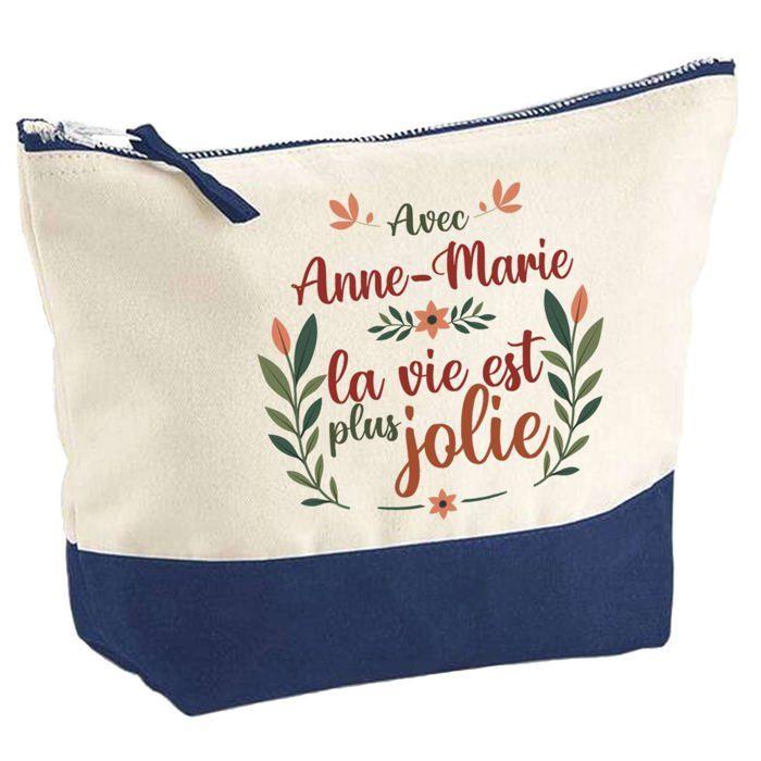 Pochette fond bleu Anne-Marie la vie est plus jolie - Cadeau Original - Anniversaire Trousse Maquillage Grand Format