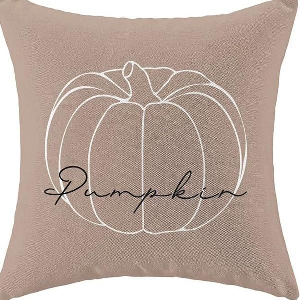 Autumn Pumpkin Maple Leaf Letter Printed Linen Pillow Case Thanksgiving Ambience Decorative Living Room Sofa Backrest Cushion
