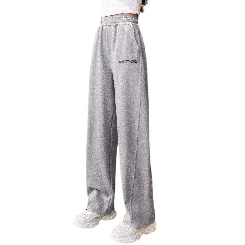 2023 New Style Girls' Velvet-Lined Wide-Leg Sports Pants for Spring and Autumn