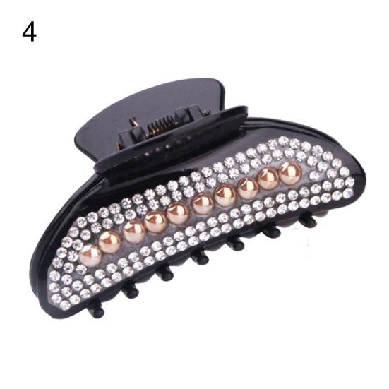 Elegant Women Rhinestone Faux Pearl Hair Claw Hairpin Ponytail Holder Accessory