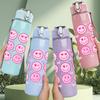 1PC Pink Smiley Face Emoji Pattern Print 750ml Color Plastic Sports Water Bottle Leakproof Flip Straw Lid Suitable for Sports Office Home Use