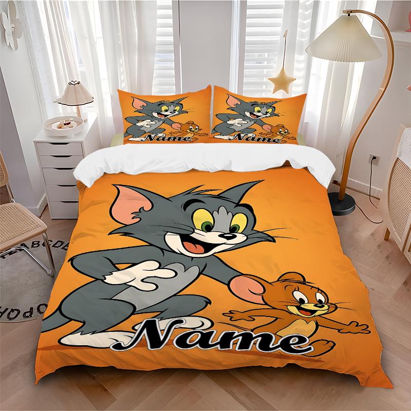 Custom Textile Tom Jerry Bedding 3 Piece Set HD Print Duvet Cover Pillowcases for Teens Adult Bedroom Decoration