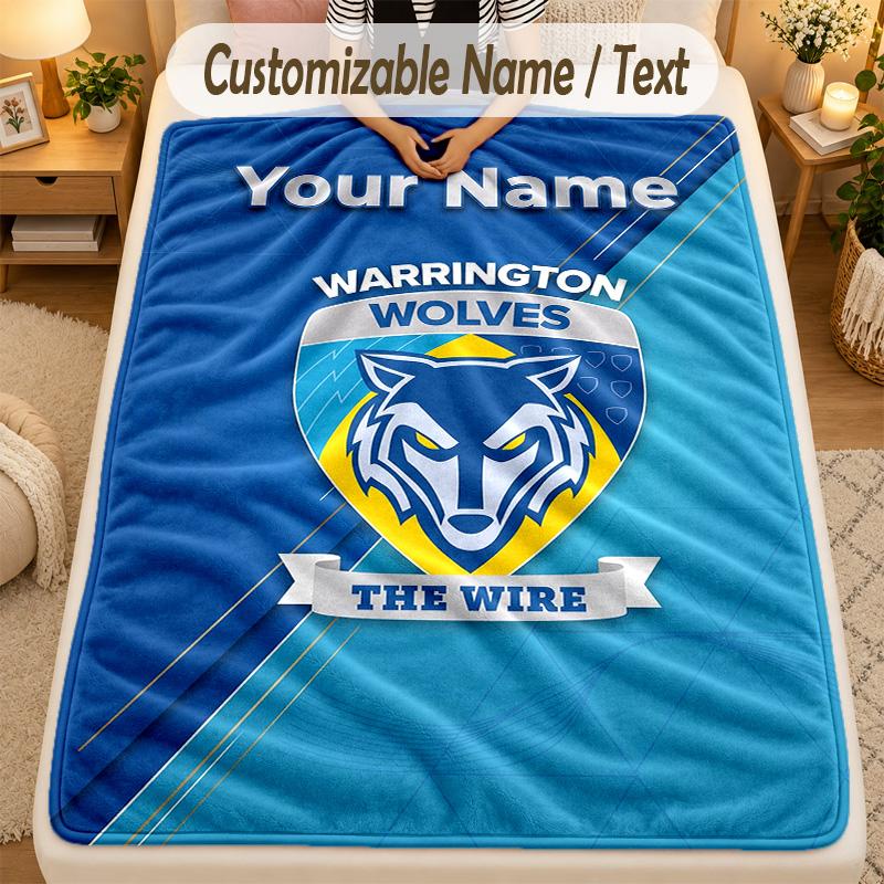 Flannel BlanketWarrington Wolves Custom Name Text Personalized Soft Warm Throw Blanket Home Decor Gift